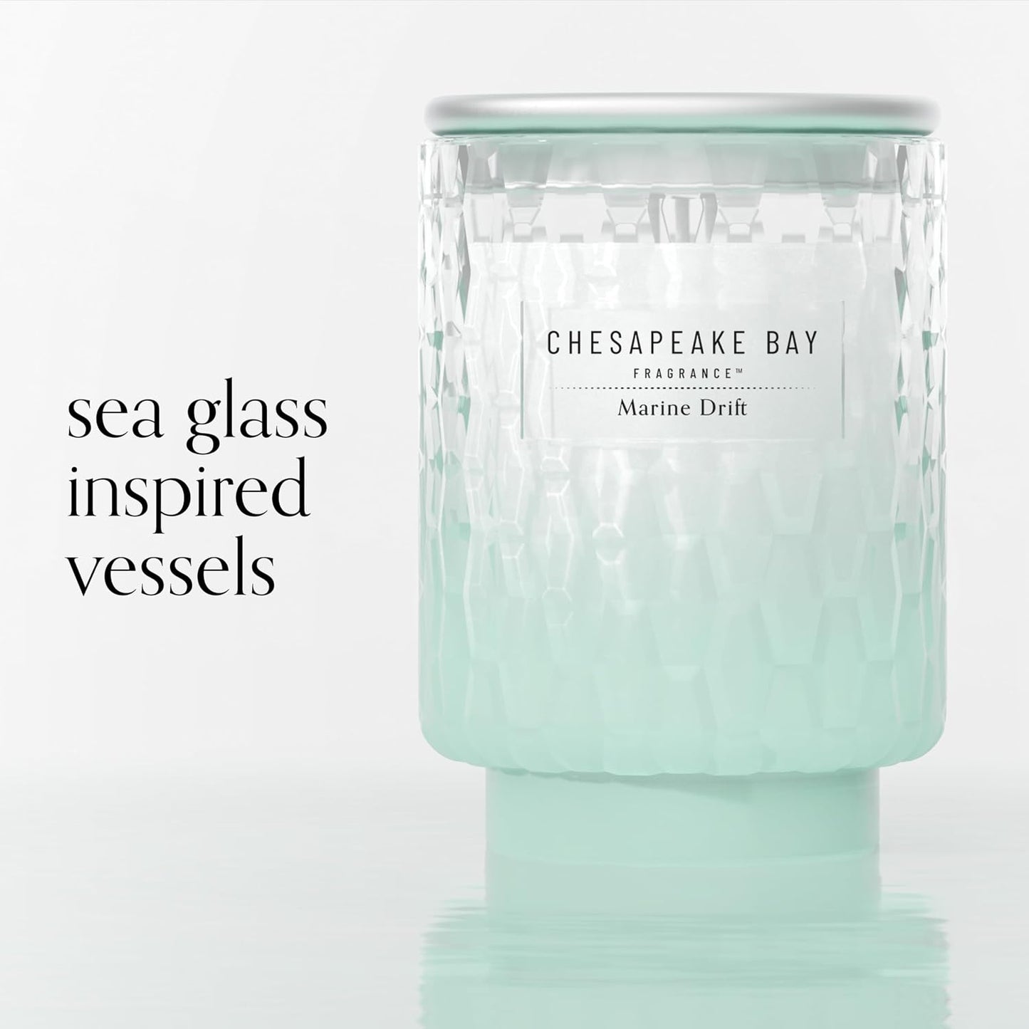 Chesapeake Bay, 8oz Marine Drift Scented Candle, Mood Evoking Fragrance, Textured Sea Glass-Inspired Jar, Premium Soy Blend Wax with Essential Oils, Coastal Fragrance for Home Décor or Gifting