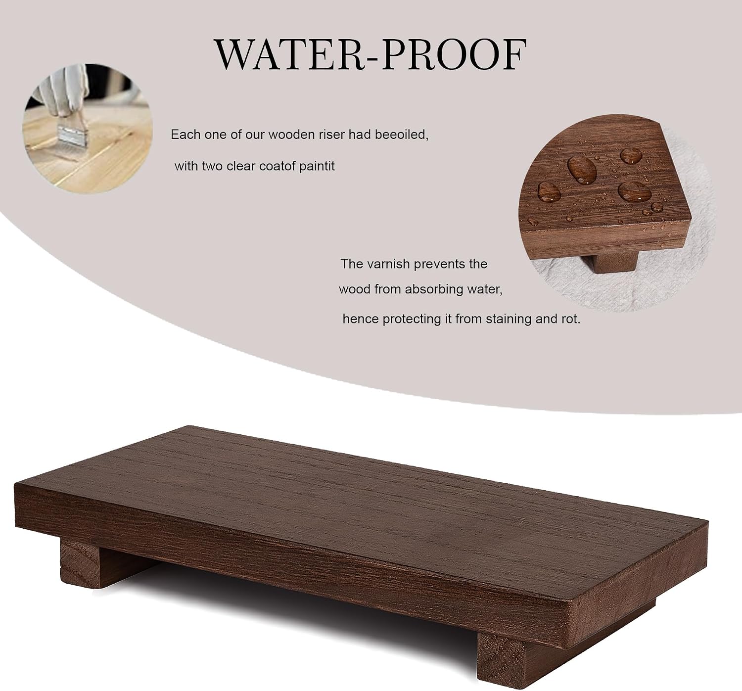 zoocatia Small Wood Tray Pedestal Stand Farmhouse Bathroom Decor Decorative Wooden Riser Kitchen Soap Dish Holder for Vanity, Counter, Sink, 10" x 4.5" - Walnut