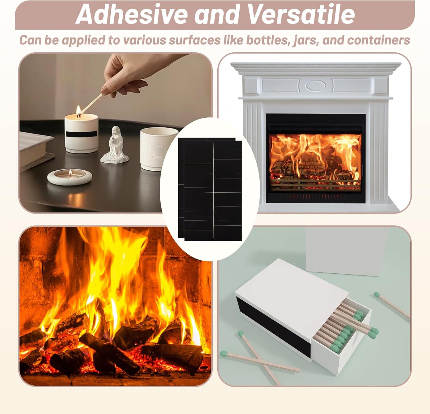 80 PCS Match Striker Stickers, 2.35" Match Striker Paper with Adhesive, Ideal for Fireplace Matches
