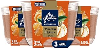 Glade 3-Wick Scented Candle Jar, Pumpkin & Ginger, Air Freshener Infused with Essential Oils, 6.8 Oz, 3 Count