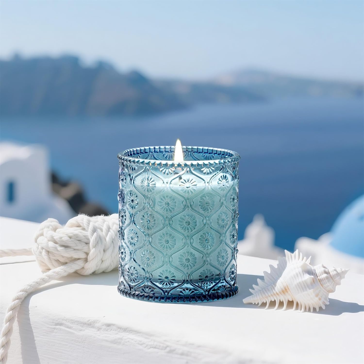 LA JOLIE MUSE Santorini Salt Air Scented Candles for Home, Soy Wax 40 Hrs | Luxury Blue Jar Candle, Natural Clean Non Toxic, Fresh Summer Ocean Candles, Relaxing Gifts for Women & Men, Bergamot & Sea