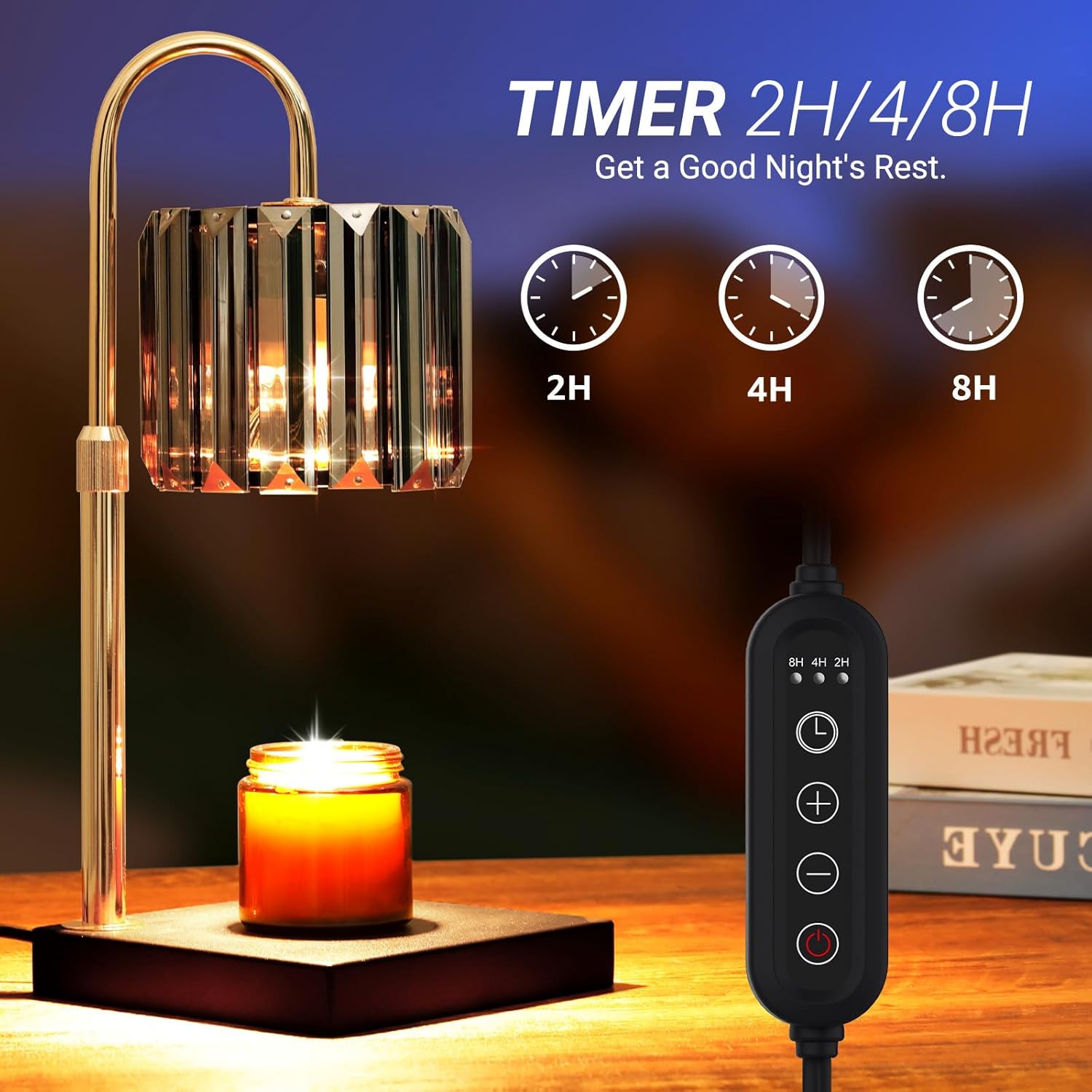 Yuichoy Candle Warmer Lamp with Timer, Dimmable Electric Candle Wamer Adjustable Height, Gifts for Women Mom, Glass Modern Candles Melter Lamp, Black