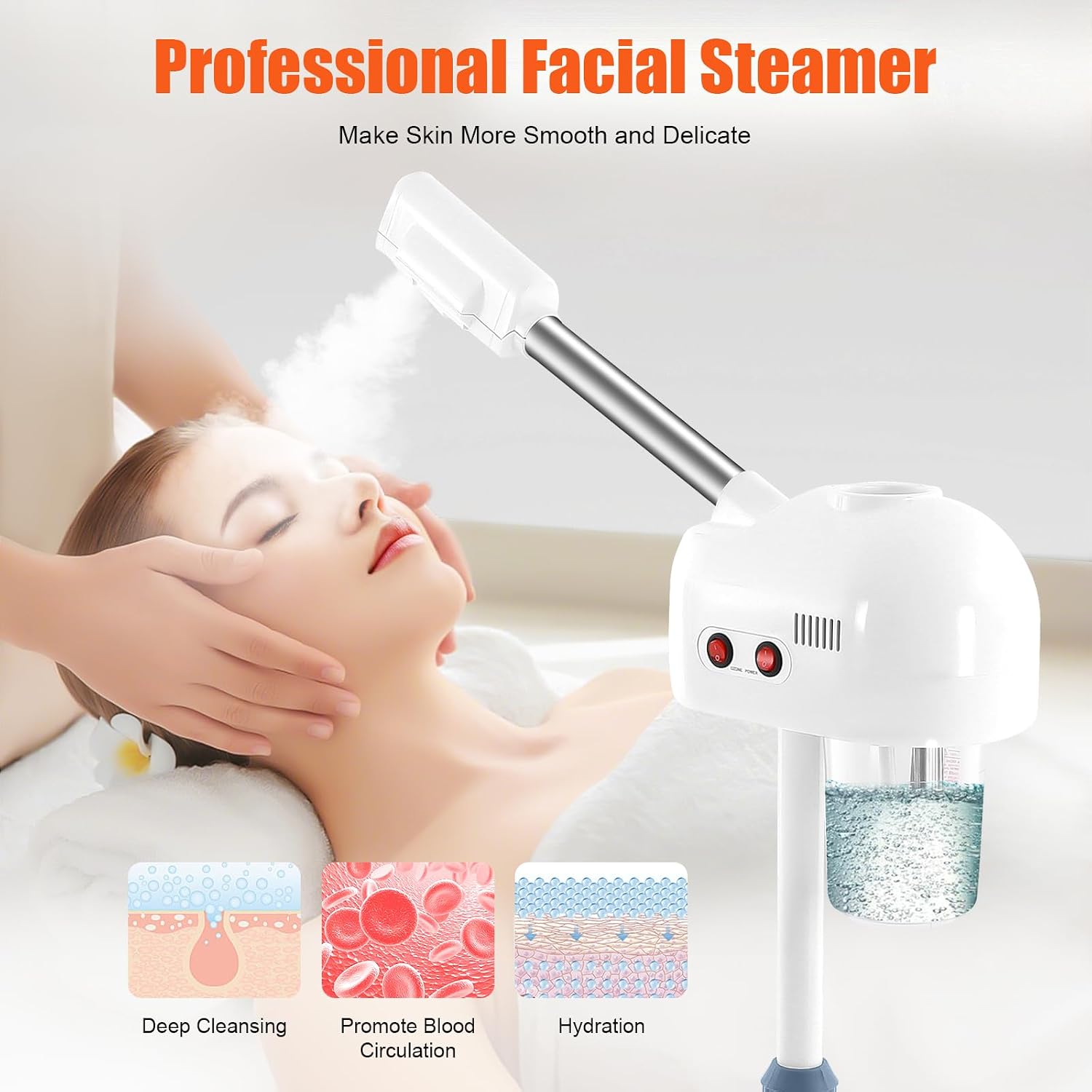 Facial Steamers, Hot Ozone Face Steamer on Wheels for Facial, Professional Skin Care Equipment, Esthetician Steamer for Salon Beauty and Spa, Mist Face Steamer for Skin Care