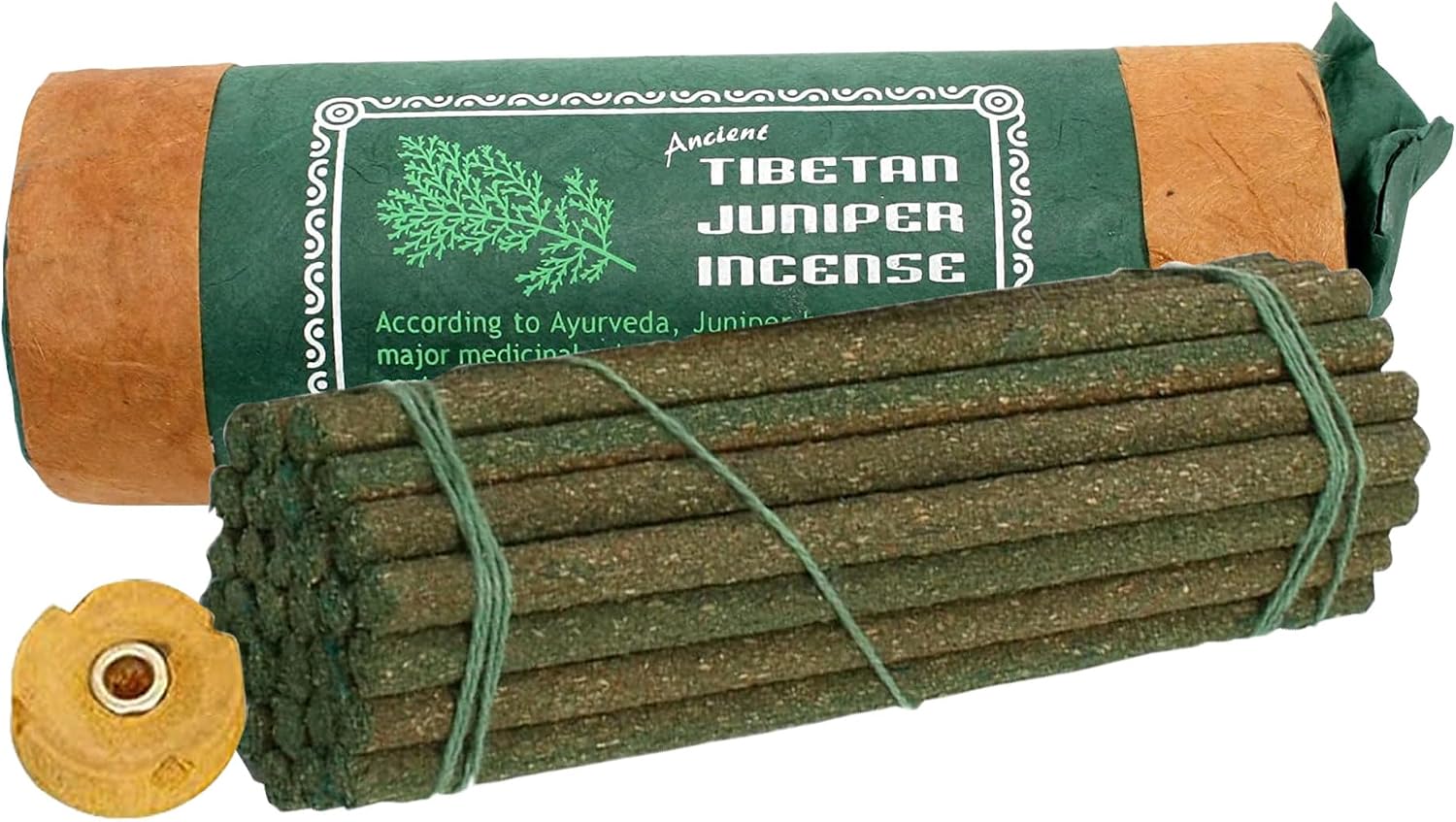 Ancient Tibetan Juniper Incense for Meditation, Yoga, Prayer, Aromatic Medicine, Stress Reliever, Calmness - Pack of 1, 30 Sticks with Wooden Burner
