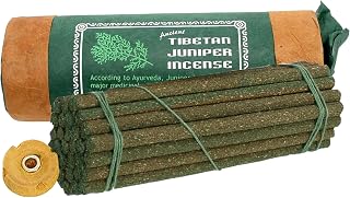 Ancient Tibetan Juniper Incense for Meditation, Yoga, Prayer, Aromatic Medicine, Stress Reliever, Calmness - Pack of 1, 30 Sticks with Wooden Burner