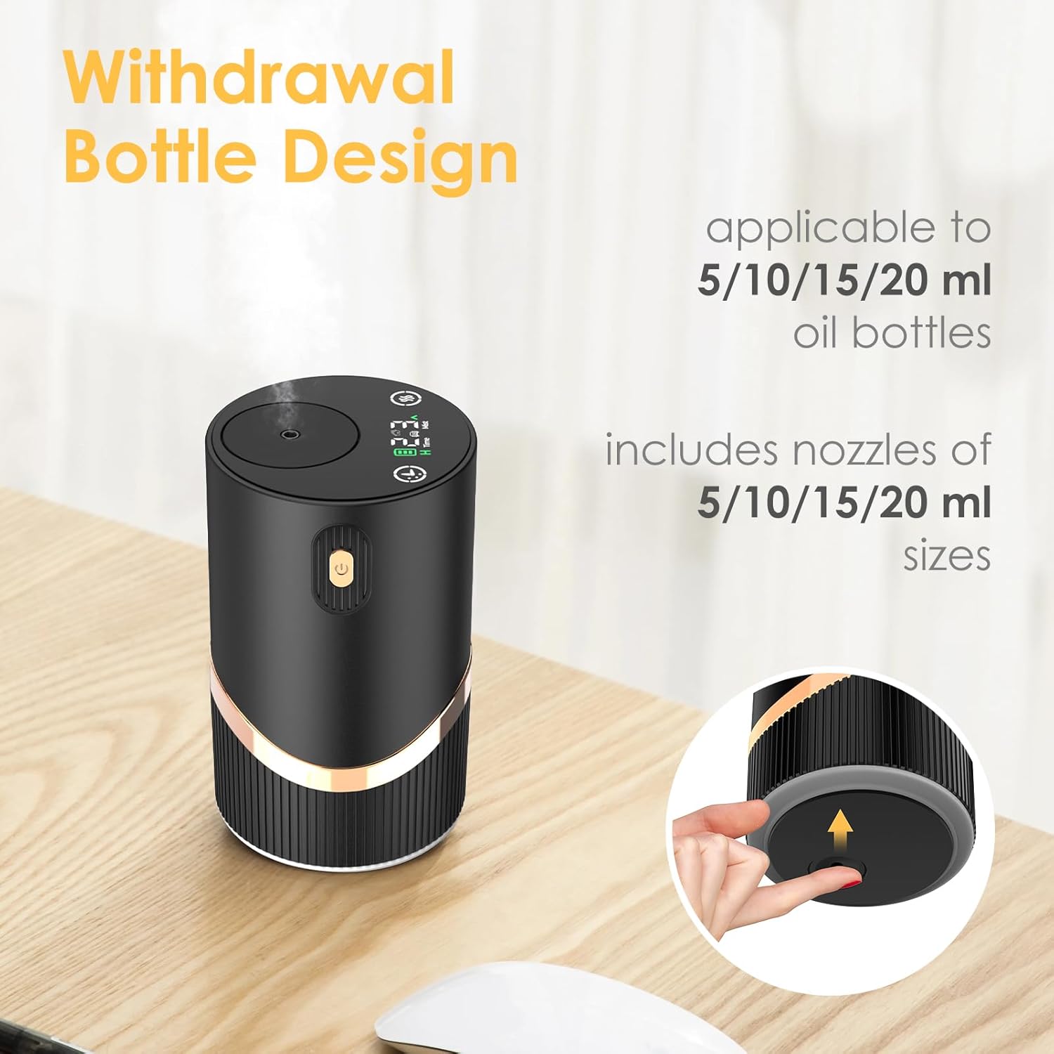 Waterless Essential Oil Diffuser Rechargable: Portable Aromatherapy Diffuser for Car and Home - 1/2/4/6H/Time Off 4 Mist Level for Room Office Bedroom (Black)