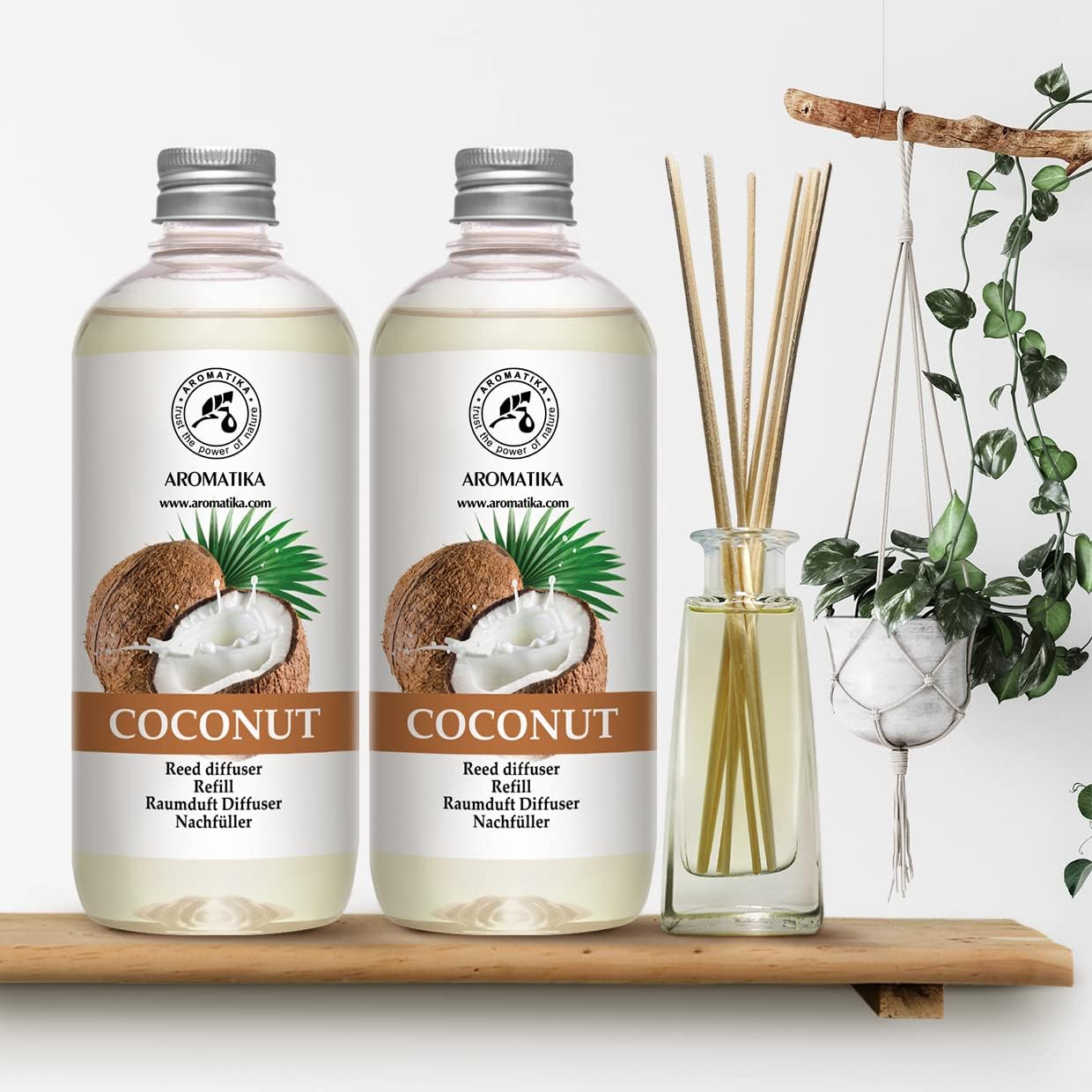 Reed Diffuser Refill Coconut - 2 x 17 Fl Oz - Room Diffuser Refill - Home Fragrance - Air Freshener - Scented Diffuser - Coconut Aroma - Room Fragrance - Coconut Scented Diffuser