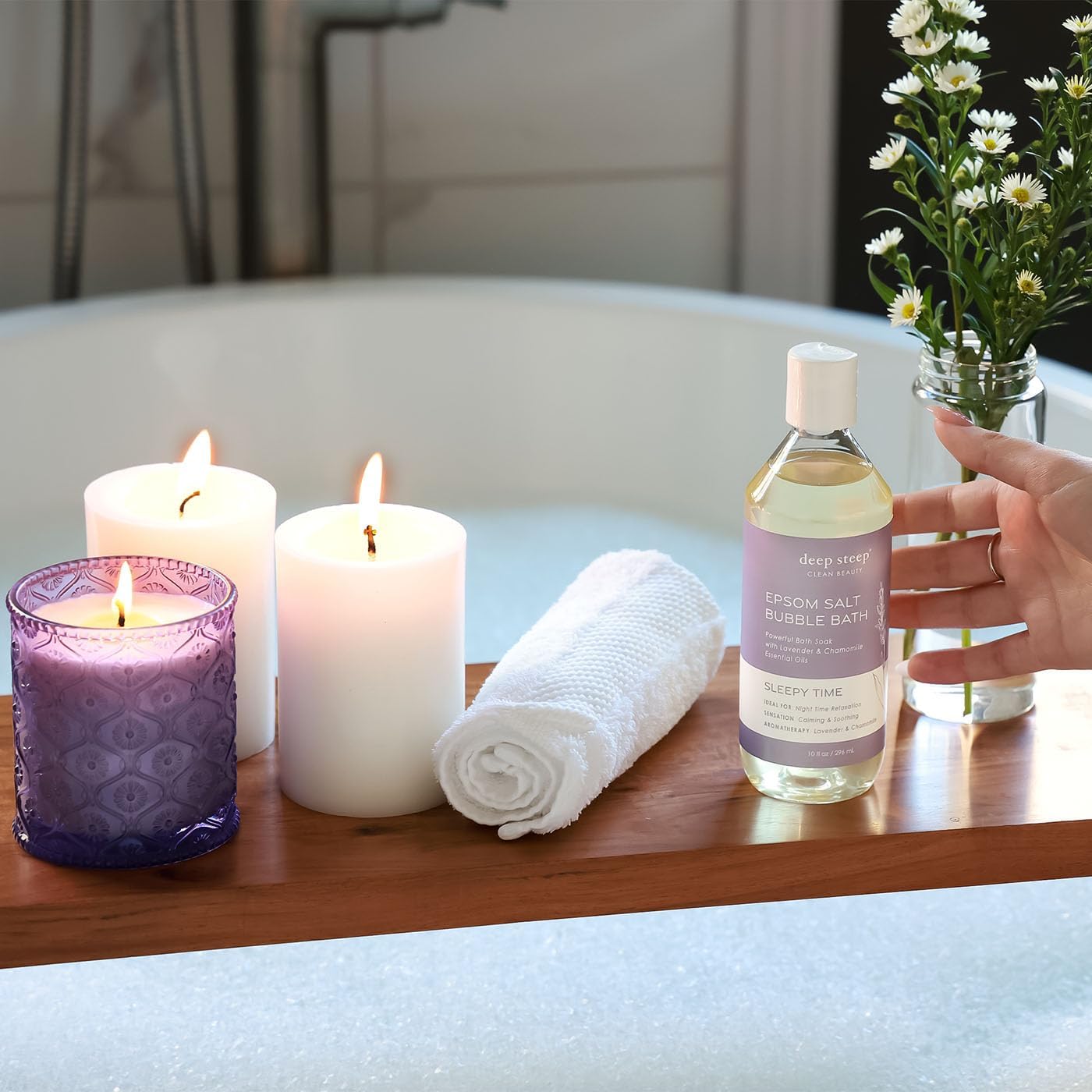 Deep Steep Epsom Salt Bubble Bath, Sleepy Time, 10 oz – Calming Soak with Coconut, Argan, Shea Butter, Aloe Vera & Essential Oils – Vegan, Clean Beauty, Relaxation & Stress Relief