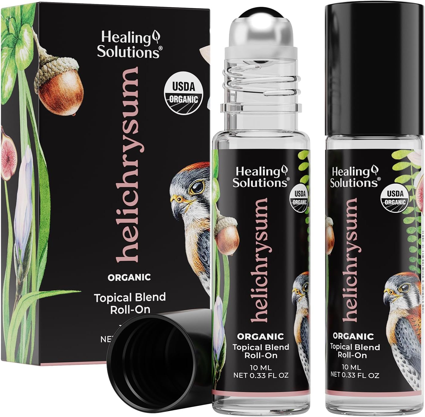 Healing Solutions - (2 Pack) Helichrysum Essential Oil Organic Roll On Set USDA Certified Roller - Perfume, Body Massage, Skin - Helichrysum Organic Essential Oil Roller for Skin & Bruises