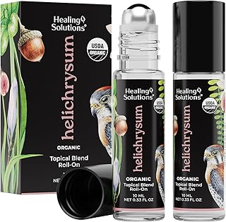 Healing Solutions - (2 Pack) Helichrysum Essential Oil Organic Roll On Set USDA Certified Roller - Perfume, Body Massage, Skin - Helichrysum Organic Essential Oil Roller for Skin & Bruises