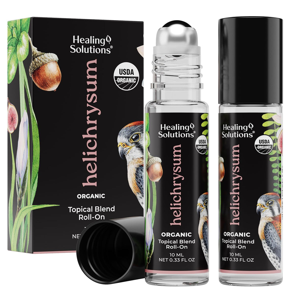 Healing Solutions - (2 Pack) Helichrysum Essential Oil Organic Roll On Set USDA Certified Roller - Perfume