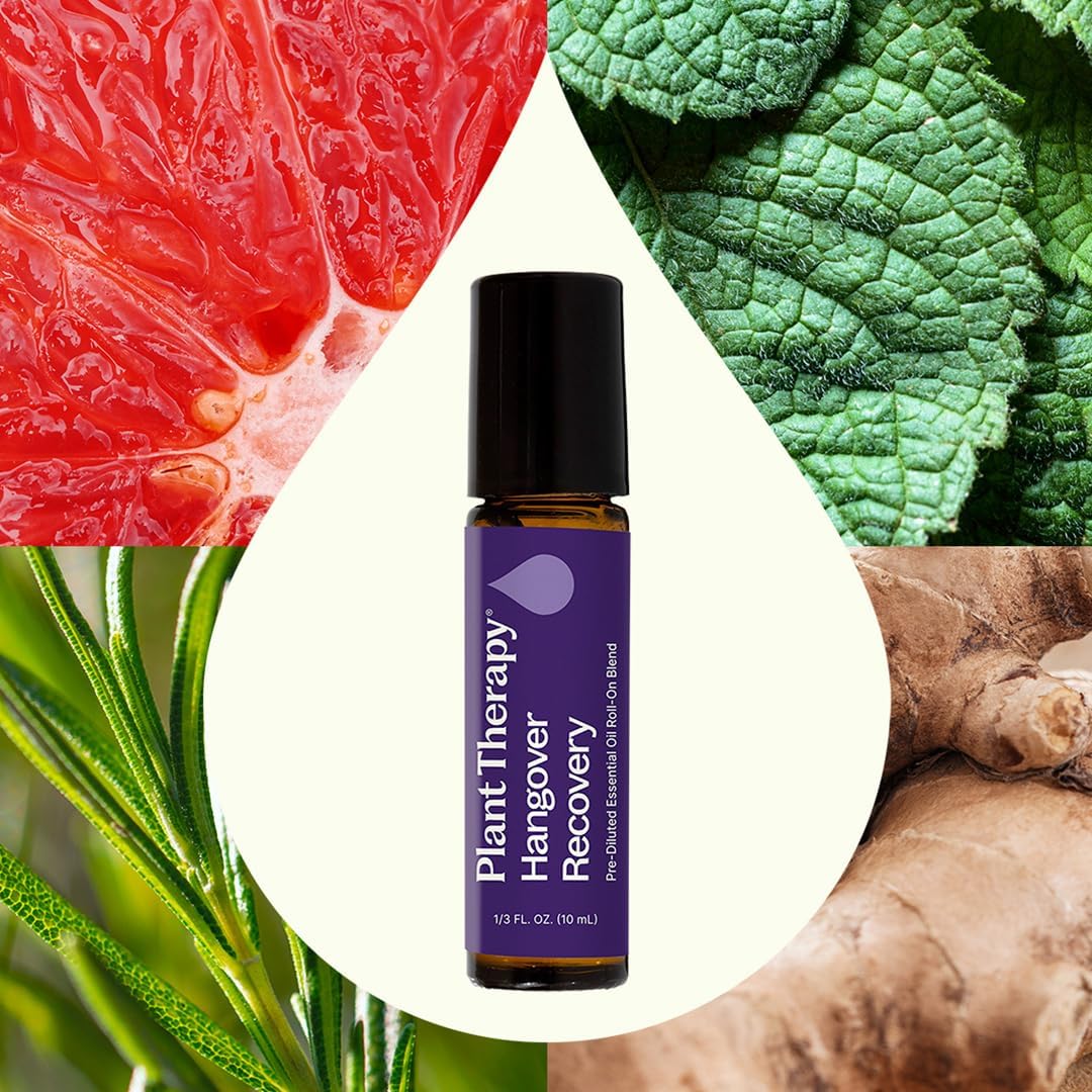 Plant Therapy Hangover Recovery Essential Oil Roll On Blend 100% Pure, Natural, Great for Overall Mood and Energy Boost, 10 mL (1/3 oz)