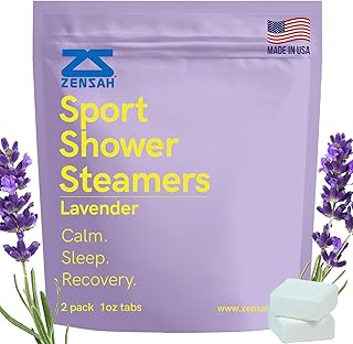 Zensah Calming Lavender Sport Shower Steamers - Made in USA with Essential Oils, Relaxing Aromatherapy Self Care Gifts, Unique Scent Bombs, Birthday Gifts for Runners and Athletes
