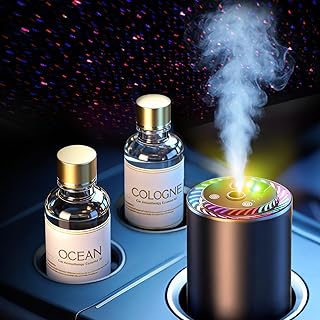 Smart Car Air Freshener with Star Light & 100ml Diffusers Oil Refills, Auto On/Off Aroma Diffuser, 3 Adjustable Mist Modes Rechargeable Aromatizante para Carro - Car Diffuser（Cologne+Ocean）