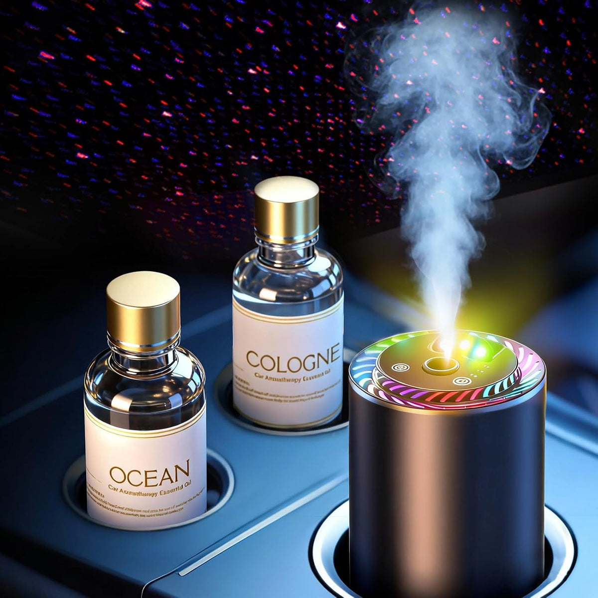 Smart Car Air Freshener with Star Light & 100ml Diffusers Oil Refills