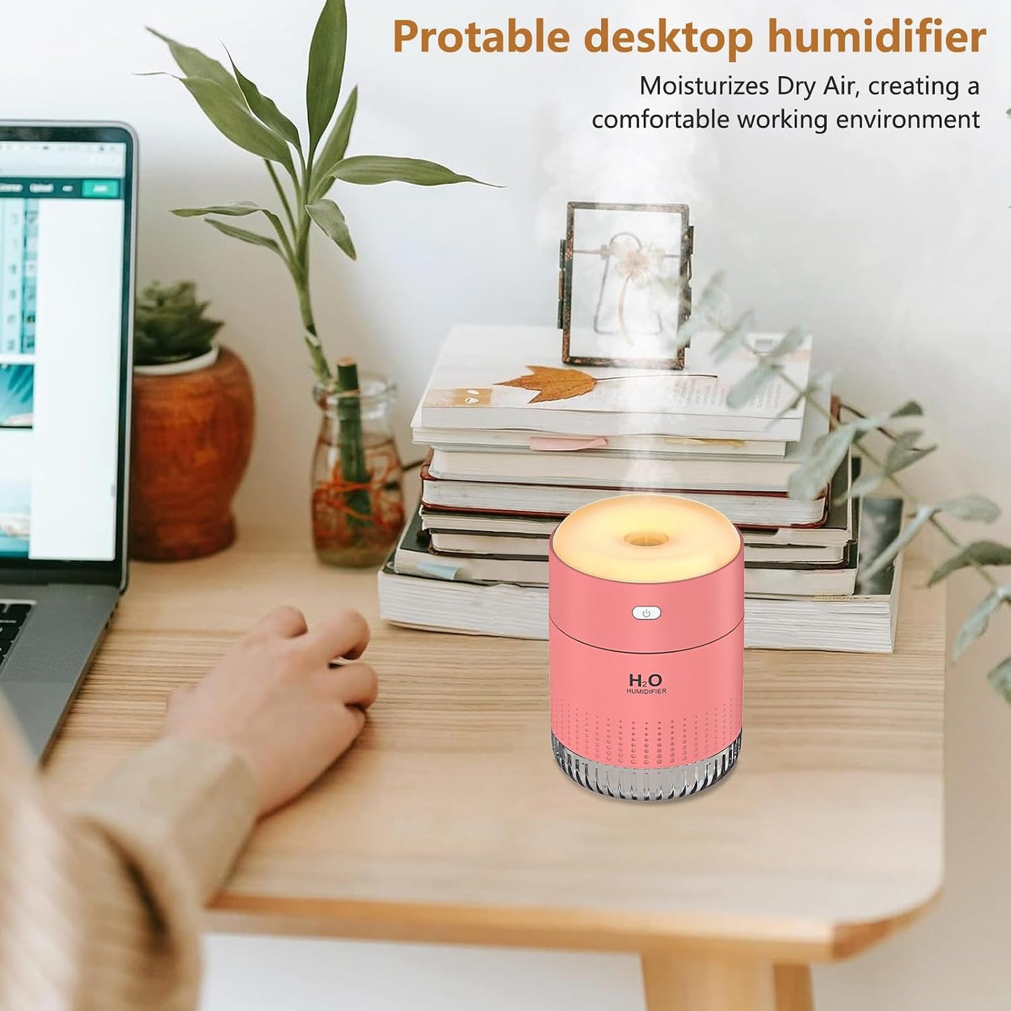 Portable Mini Humidifier, Auto Shut-Off, 2 Mist Modes, Quite, Small Humidifiers for Bedroom Travel Office Desk Plants (Pink)