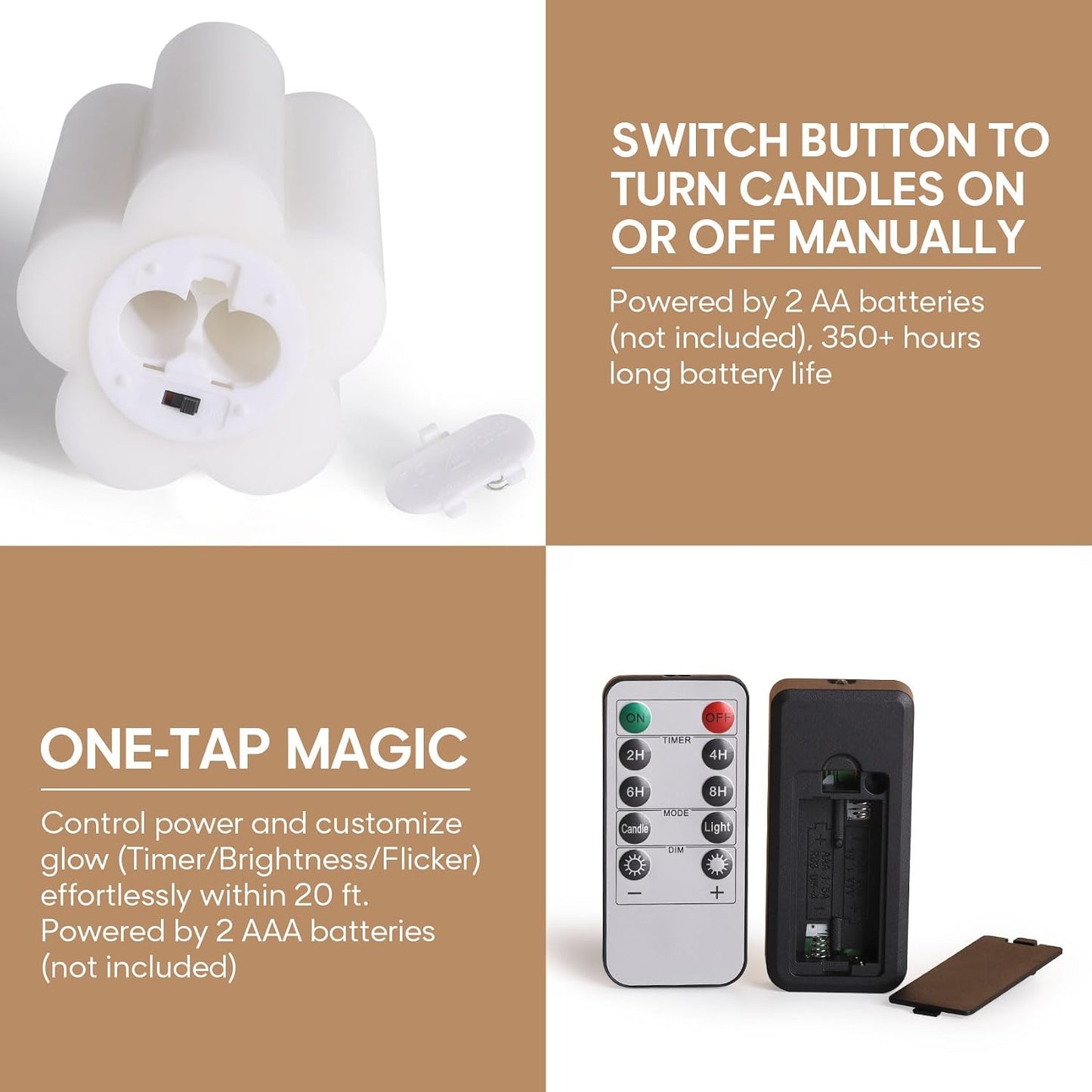 White Flameless Pillar Candles with Remote, Flickering LED Wax Candles Battery Operated Aesthetic Home Decor Set of 2