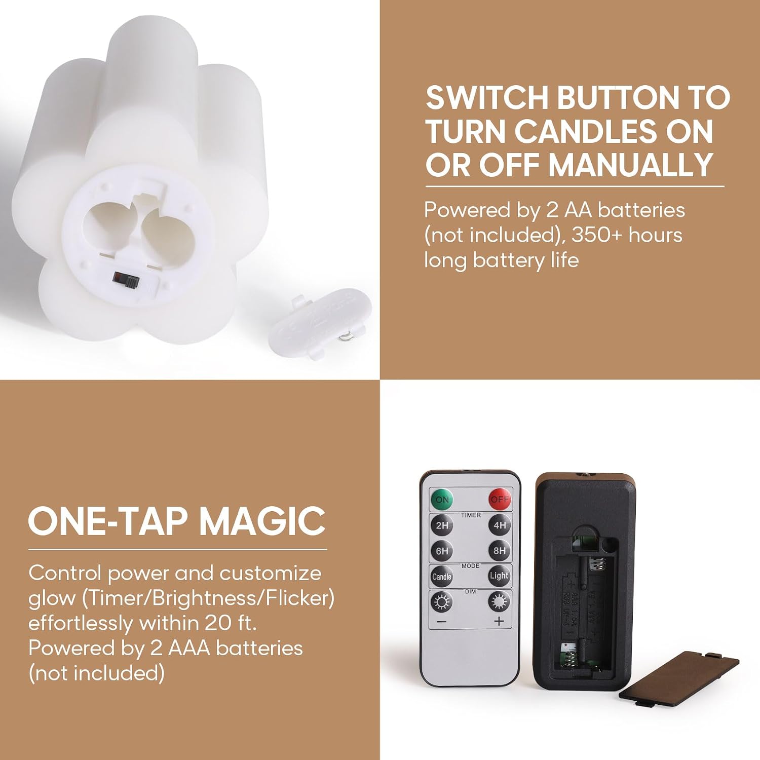 White Flameless Pillar Candles with Remote, Flickering LED Wax Candles Battery Operated Aesthetic Home Decor Set of 2