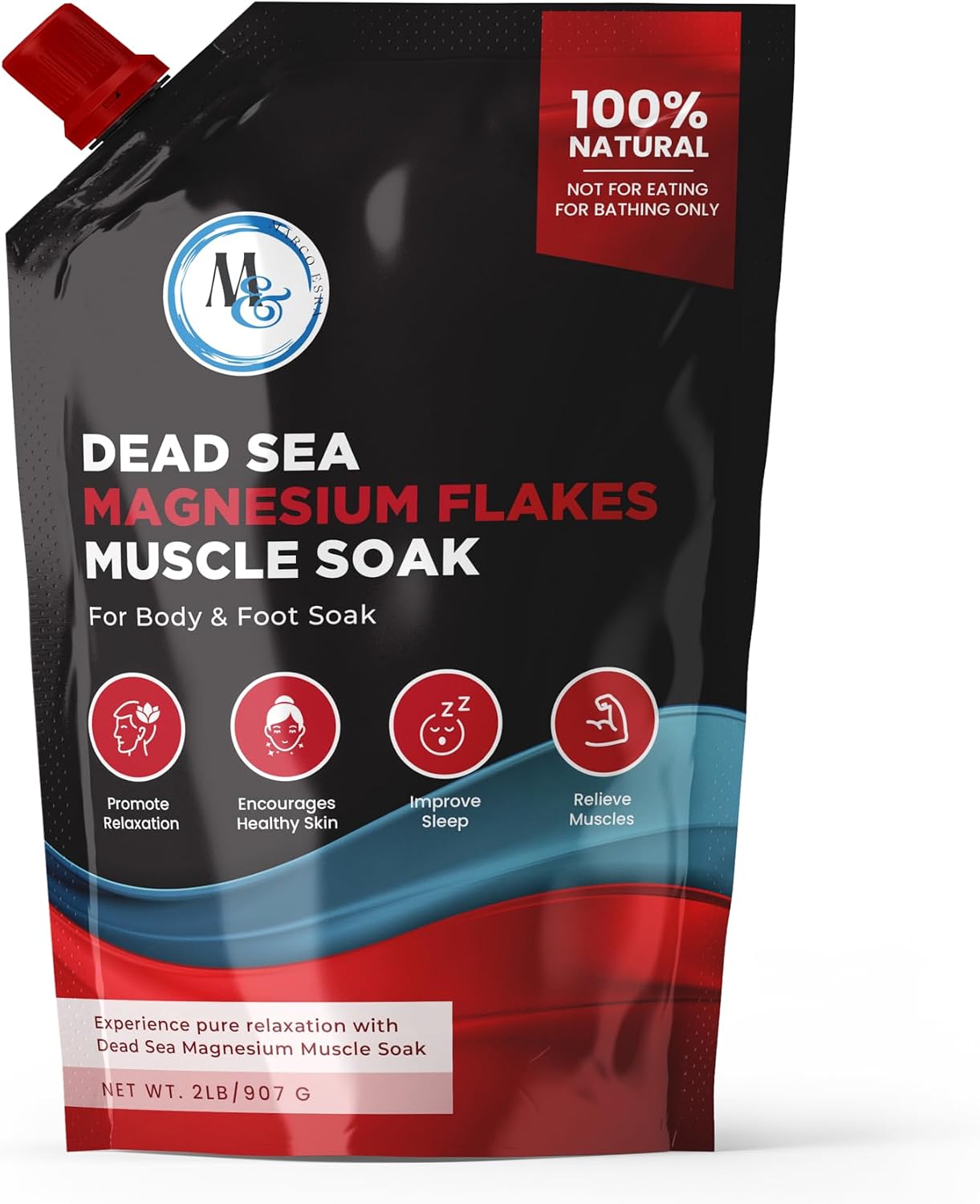 Dead Sea Magnesium Flakes Bath Salts - Superior Alternative to Epsom Salt - Premium Mineral Supplements for Muscle Relief, Aches - Sourced Natural Salts, Relaxing Bath Foot Soak (2 lb) (Muscle Soak)