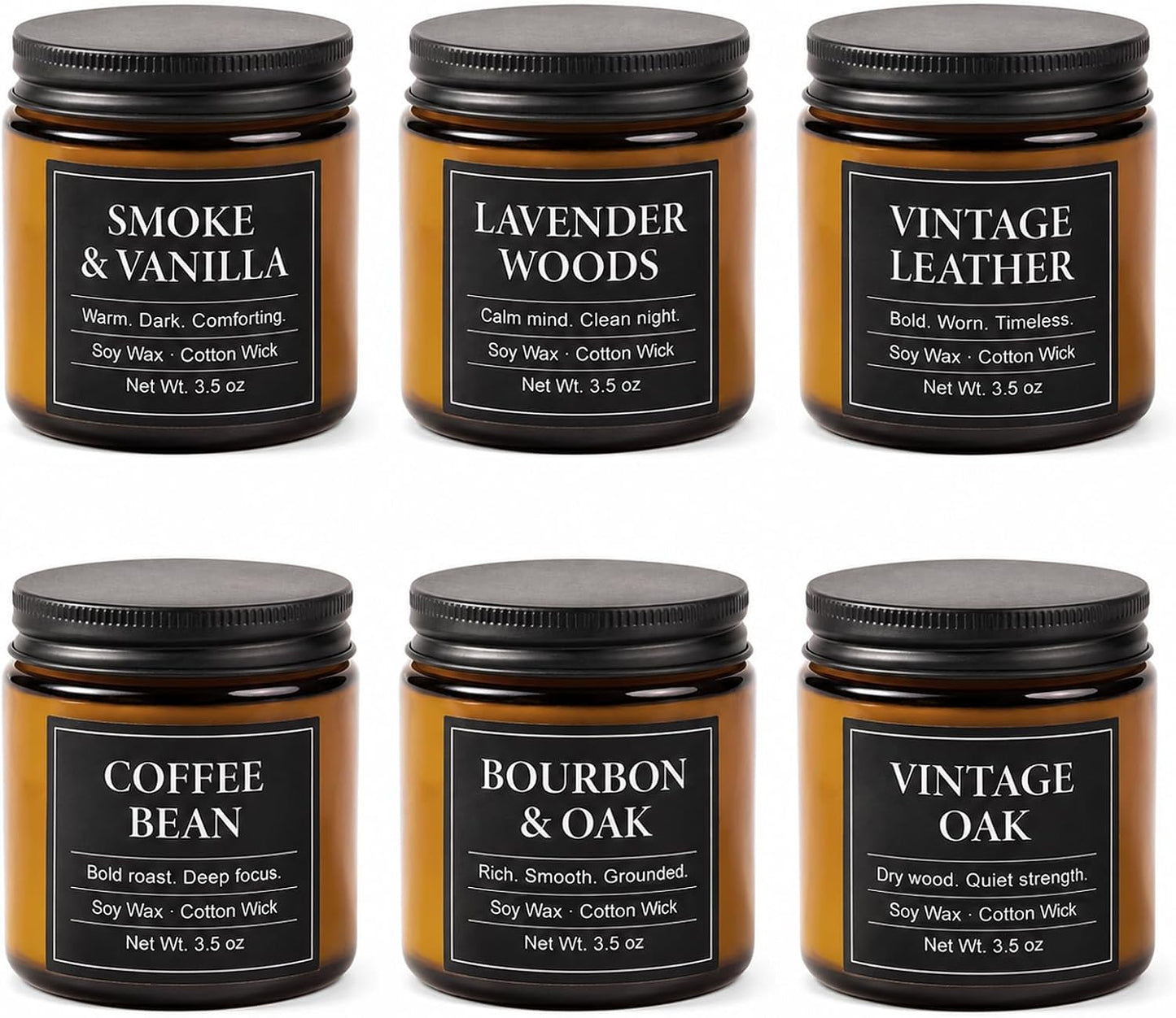 Candles for Men Gift Set, 6 x 3.5 oz / 100 g Scented Soy Candles for Home, Masculine Aromatherapy Candles Gifts Sets for Birthday Father's Day Anniversary Christmas Men