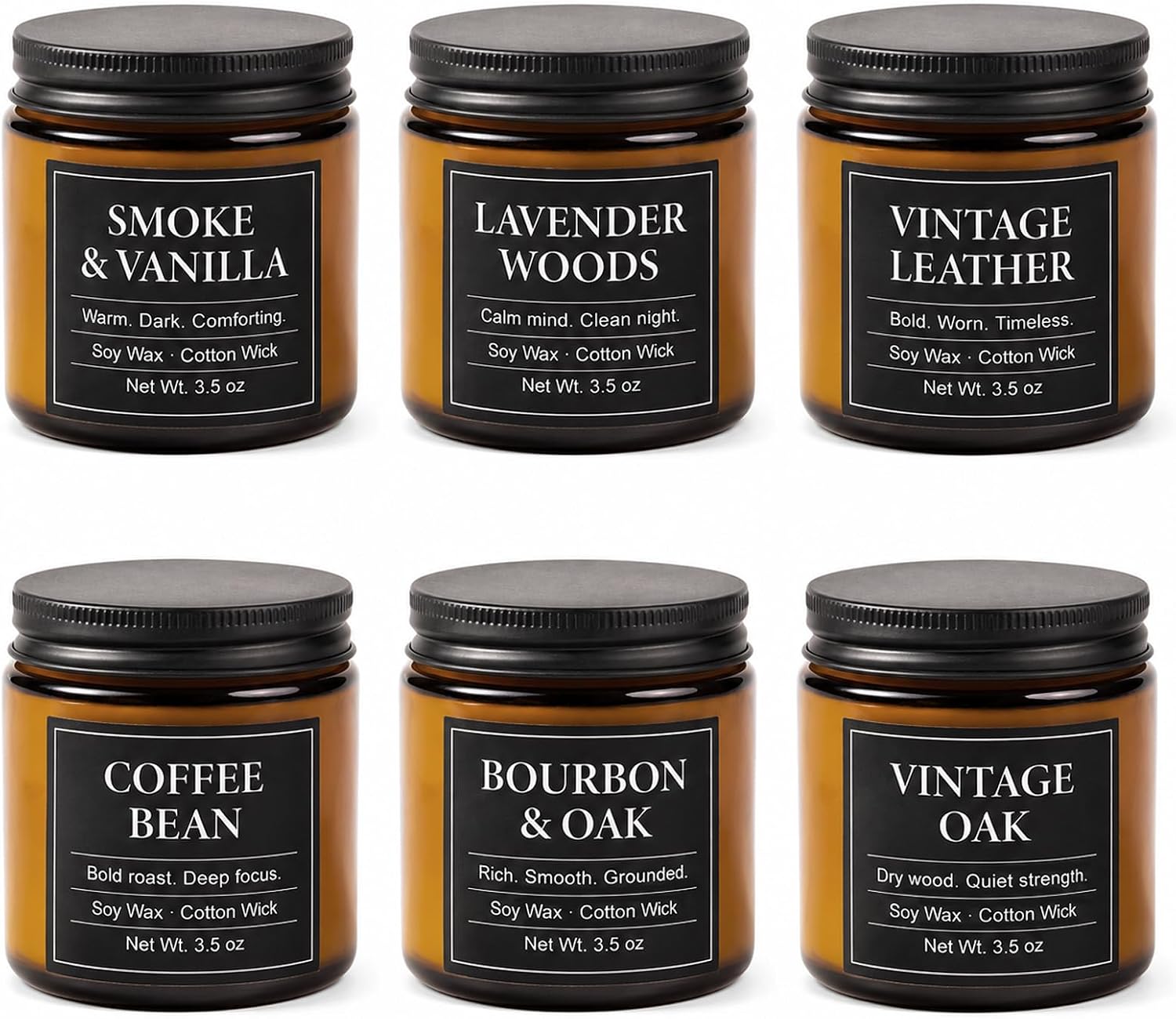 Candles for Men Gift Set, 6 x 3.5 oz / 100 g Scented Soy Candles for Home, Masculine Aromatherapy Candles Gifts Sets for Birthday Father's Day Anniversary Christmas Men