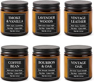 Candles for Men Gift Set, 6 x 3.5 oz / 100 g Scented Soy Candles for Home, Masculine Aromatherapy Candles Gifts Sets for Birthday Father's Day Anniversary Christmas Men