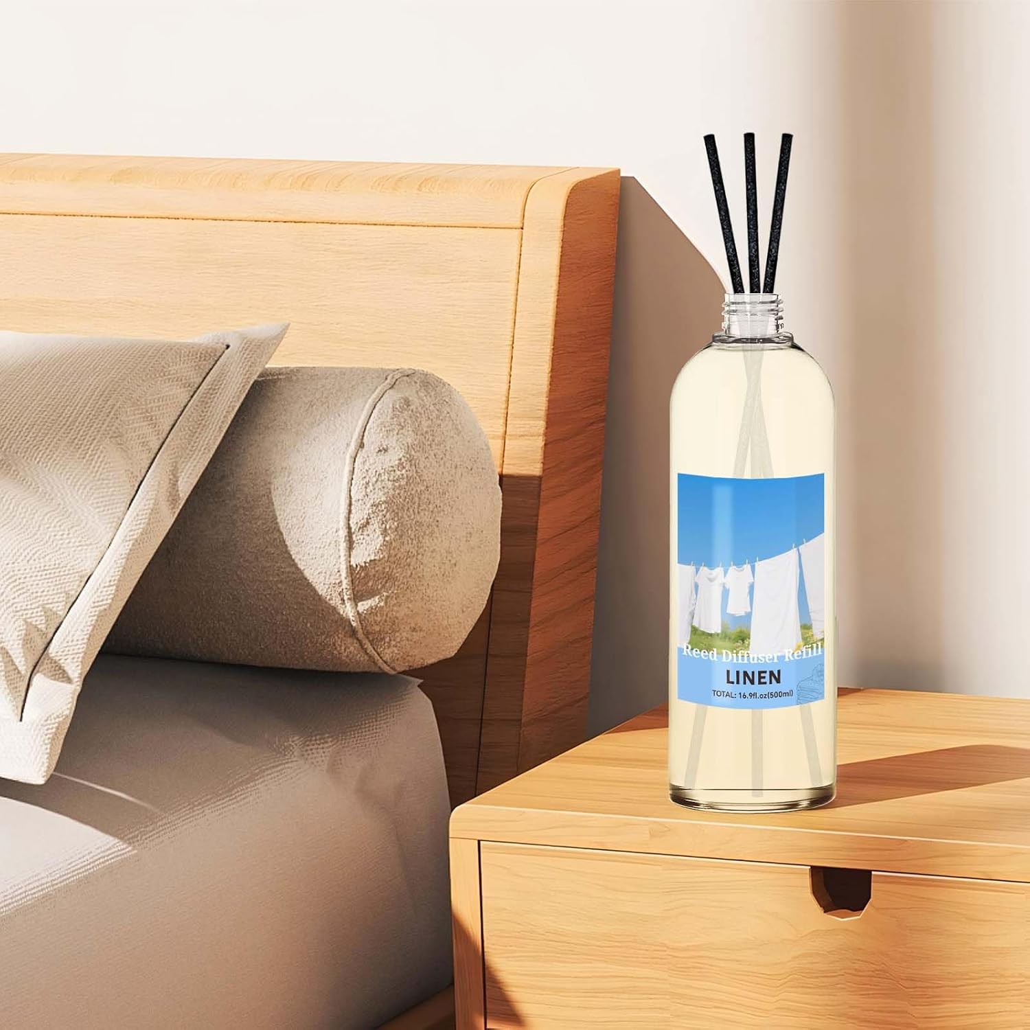 STRN Linen Reed Diffuser Refill 500ml with 6 Natural Reed Sticks, Smooth Aromatherapy for Home, Cozy Comfort Fragrance for Bedroom, Closet, Bathroom