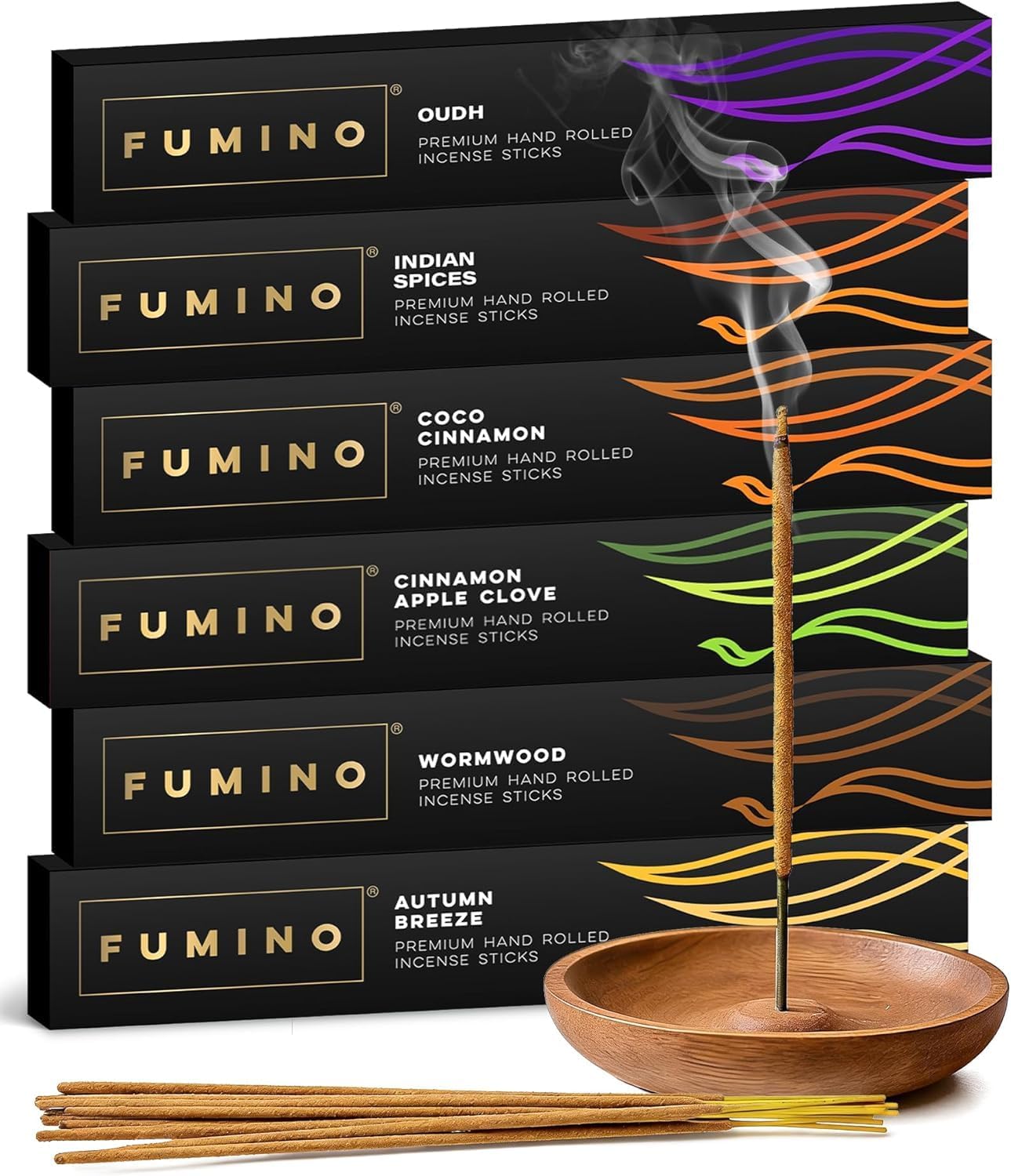 Fumino Incense Sticks Fireside & Frost 84 Pack 6 Fragrances - Handmade Masala Agarbatti Joss Sticks, Natural Low-Smoke Incense for Relaxation & Meditation, Warm Spiced Scents Gift Set