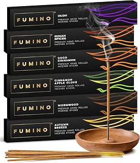 Fumino Incense Sticks Fireside & Frost 84 Pack 6 Fragrances - Handmade Masala Agarbatti Joss Sticks, Natural Low-Smoke Incense for Relaxation & Meditation, Warm Spiced Scents Gift Set