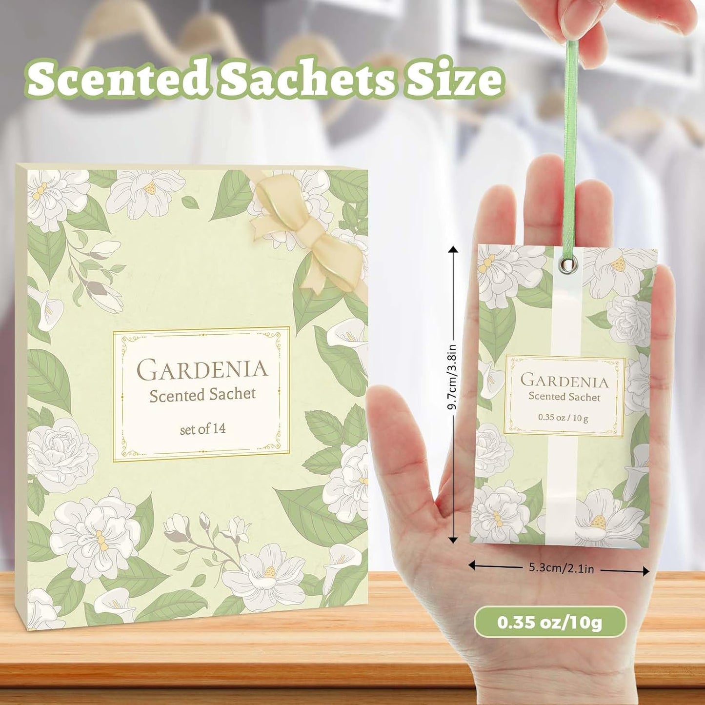 STRN Scented Sachets for Drawer and Closet, Gardenia Scented Long-Lasting Sachets, 14 Packs for Home Fragrance, Small Space Air Freshener for Wardrobes