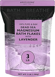 Aromasong RAW Magnesium Bath Flakes with 100% Natural Lavender, 3 LB Muscle Relaxing Organic Salts Mg Chloride, Mineral Soak. (Packaging May Vary)