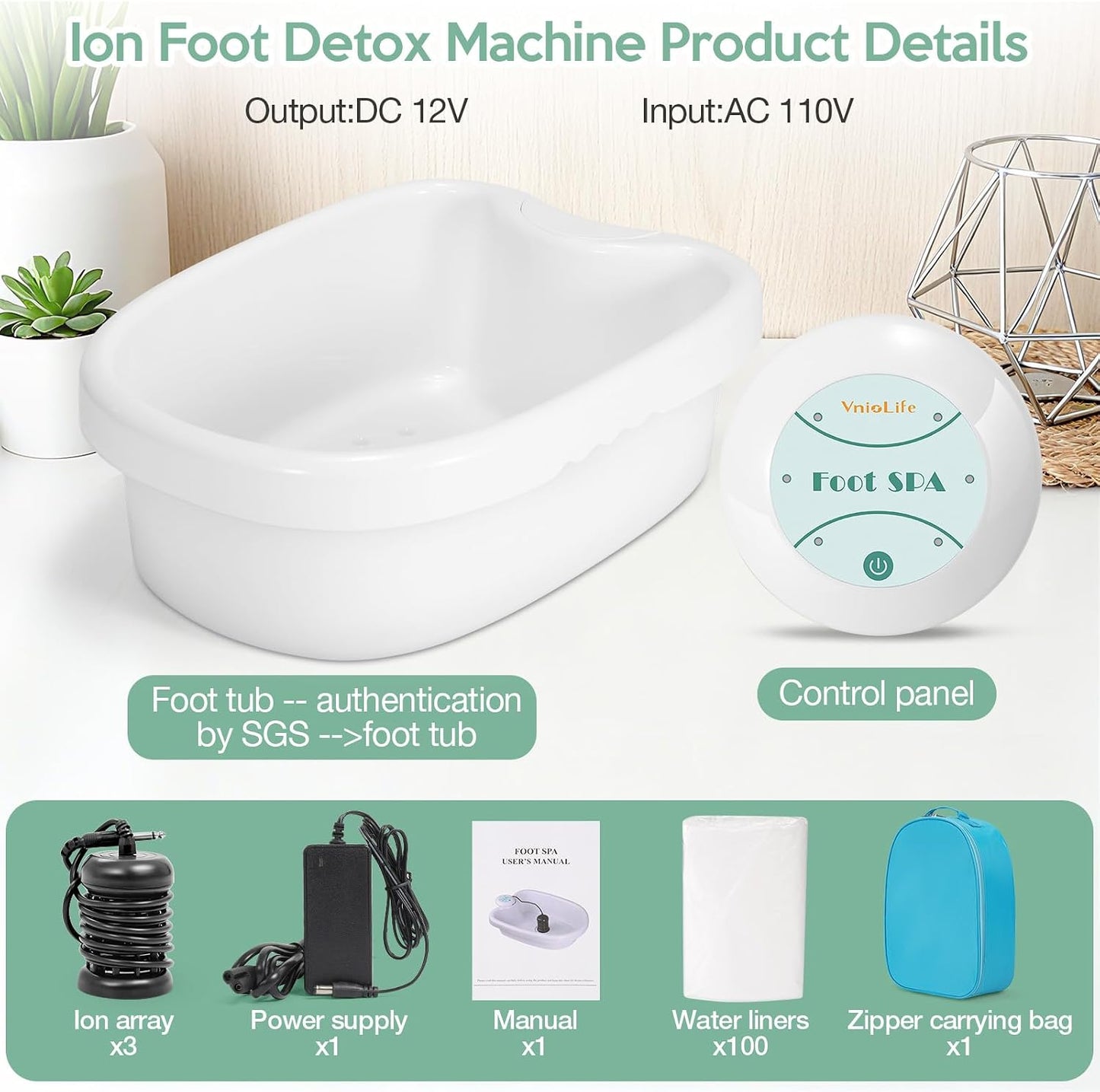 Ionic Foot Bath Detox Machine, Ion Foot Detox Spa for Home Use Beauty Salon Beauty SPA Club with 100 Liners, Zipper Carrying Bag | Detoxifying & Convenient