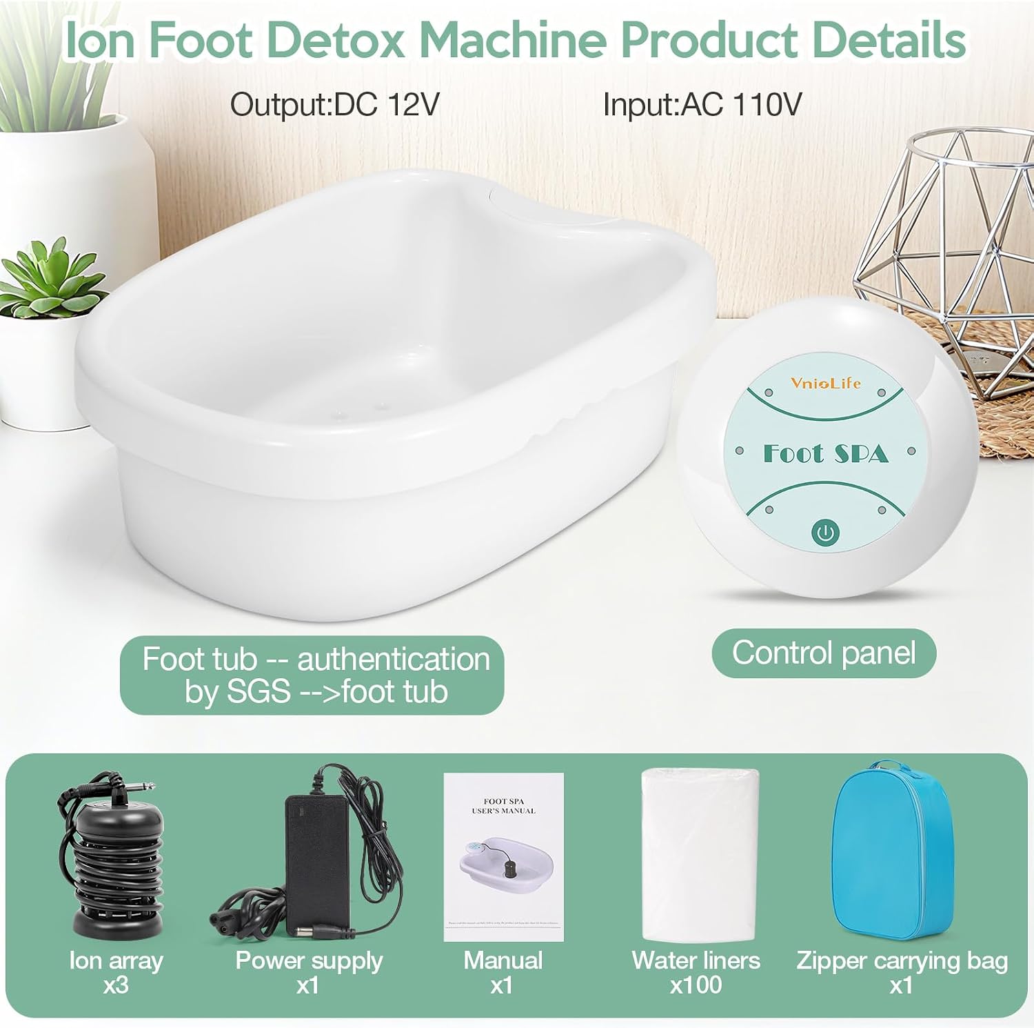 Ionic Foot Bath Detox Machine, Ion Foot Detox Spa for Home Use Beauty Salon Beauty SPA Club with 100 Liners, Zipper Carrying Bag | Detoxifying & Convenient