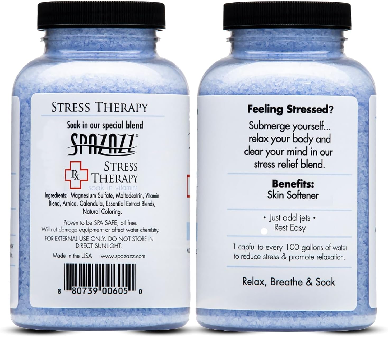 Spazazz Rx Stress Therapy Natural Spa & Bath Salt Aromatherapy Crystals- 2 Pack 19oz De-Stress - Calming & Relaxing Natural Aroma & Magnesium Mineral Bathing Salts - Safe for Your Hot Tub