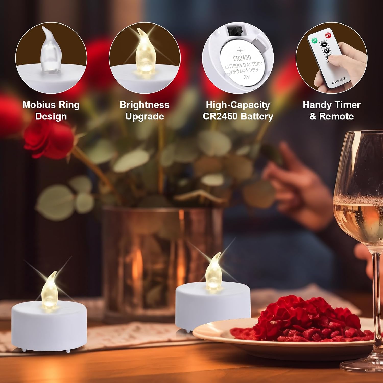 Remote Control LED Tea Lights Battery Operated Flameless Candles 5Pcs Realistic and Bright Flickering Long Lasting 400 Hours Electric Candles for Christmas Home Party Wedding Decor (White)