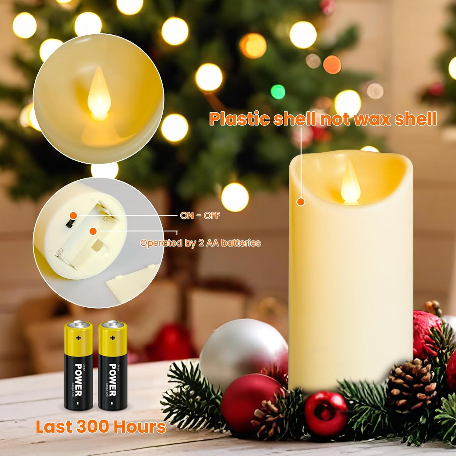 YIWER Flameless Plastic LED Candles,Pack of 2 Battery Operated Flickering Candle with Remote Control and Timer Electric Fake Light D3 H6 Ivory Pillar
