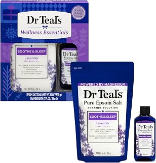 Dr Teal's Holiday Limited Edition Bath Gift Set | Epsom Salt Soak and Foaming Liquid, 14 oz Salt, 3 fl oz Bath (Lavender)