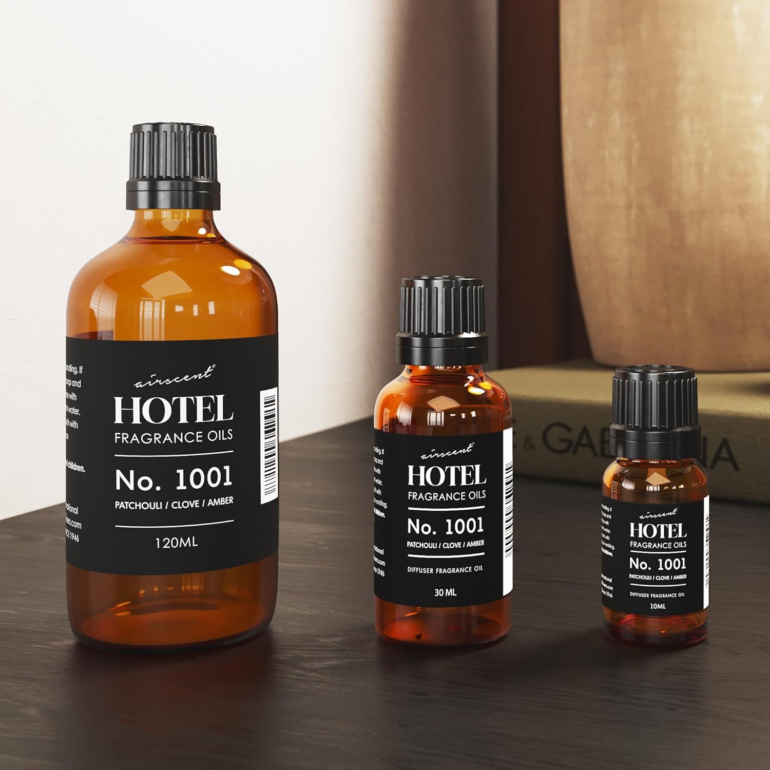 AirScent Hotel Diffuser Oil No. 1001 - Patchouli Clove Amber - Hotel Scent Dupe - Premium Fragrance Oil for Ultrasonic and Waterless Diffusers- 120 mL, 4 fl oz Glass Dropper Bottle