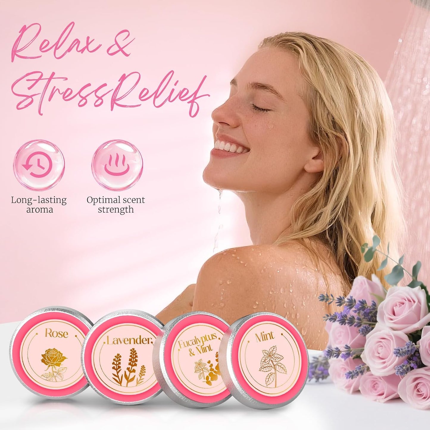 Shower Steamers Aromatherapy, Birthday Pink Gift for Women Grandma Mom Wife Sister from Son Daughter, Shower Bombs Natural Essential Oil Self Care Relaxation