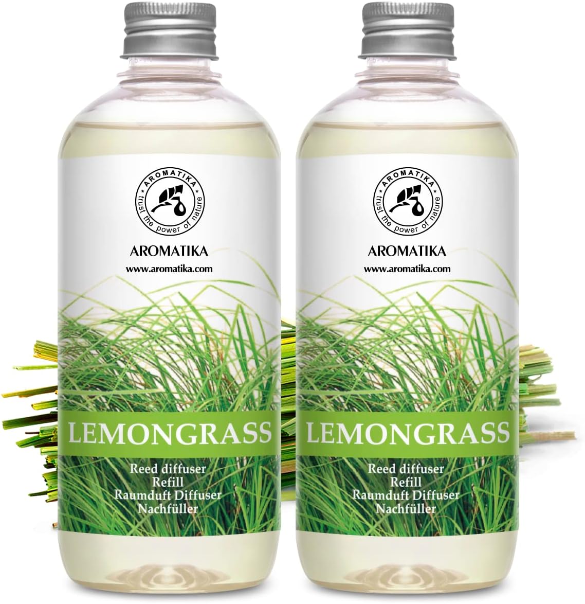 Lemongrass Diffuser Refill 34 Fl Oz (2x17 Fl Oz) - Fresh & Long Lasting Fragrance - Refill with Natural Essential Lemongrass Oil - for Aromatherapy - Spa - Home