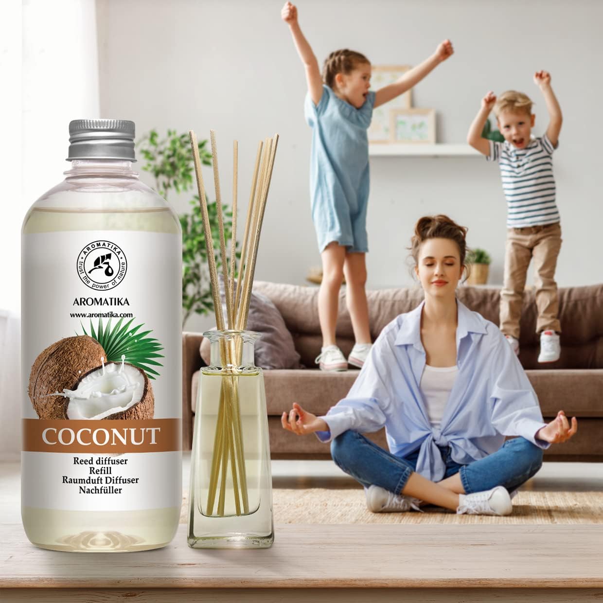Reed Diffuser Refill Coconut 17 Fl Oz - Room Diffuser Refill - Home Fragrance - Air Freshener - Scented Diffuser - Coconut Aroma - Room Fragrance - Coconut Scented Diffuser