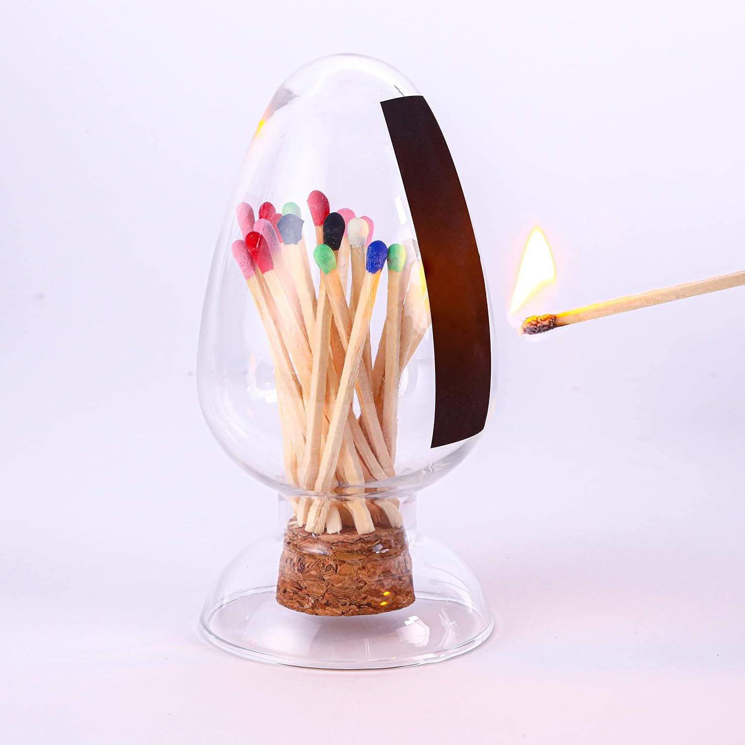 Glass Match Cloche with Striker, Matches in a Jar with Striker, Glass Match Holder with Striker, Fancy Matches Striker Holder Jar-Match Not Included