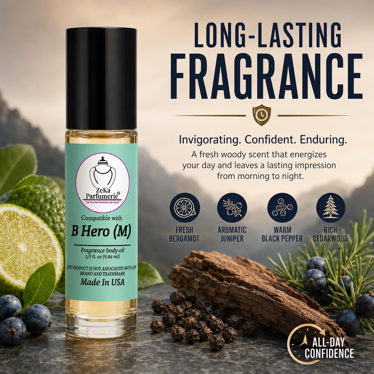 Compare to Aroma Compatible with Hero for Men Fragrance Body Oil on 1/3 oz (9.86ml) Travel Size Roll-On Botlle