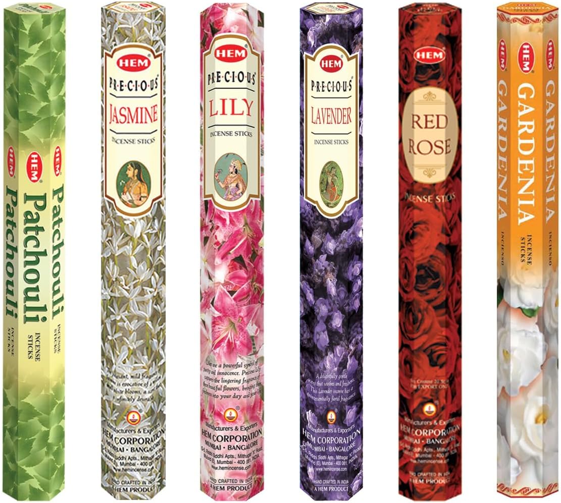 Hem Assorted Incense Sticks | Natural Fragrance | Positive Energy & Spiritual Wellness | Multiple Scents | Pack of 6 (Jasmine,Lily, Lavender, Rose, Gardenia, Patchouli)