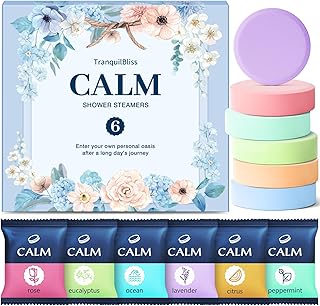 TranquilBliss Shower Steamers 6 Count, Shower Steamers with Natural Ingredients, 6 Different Scents & Individually Wrapped, Christmas and Birthday Good Option for Her, Mom, Friends