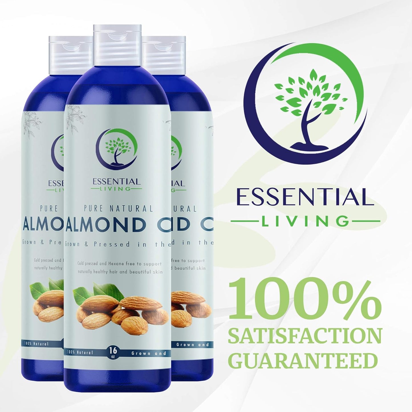 Essential Living: Sweet Almond Oil - Pure Carrier Oil for All-Natural Skin Care, Moisturizer, Makeup Remover, Oil Cleansing and More - 16OZ - Cold Pressed - No Hexane - Made in the USA