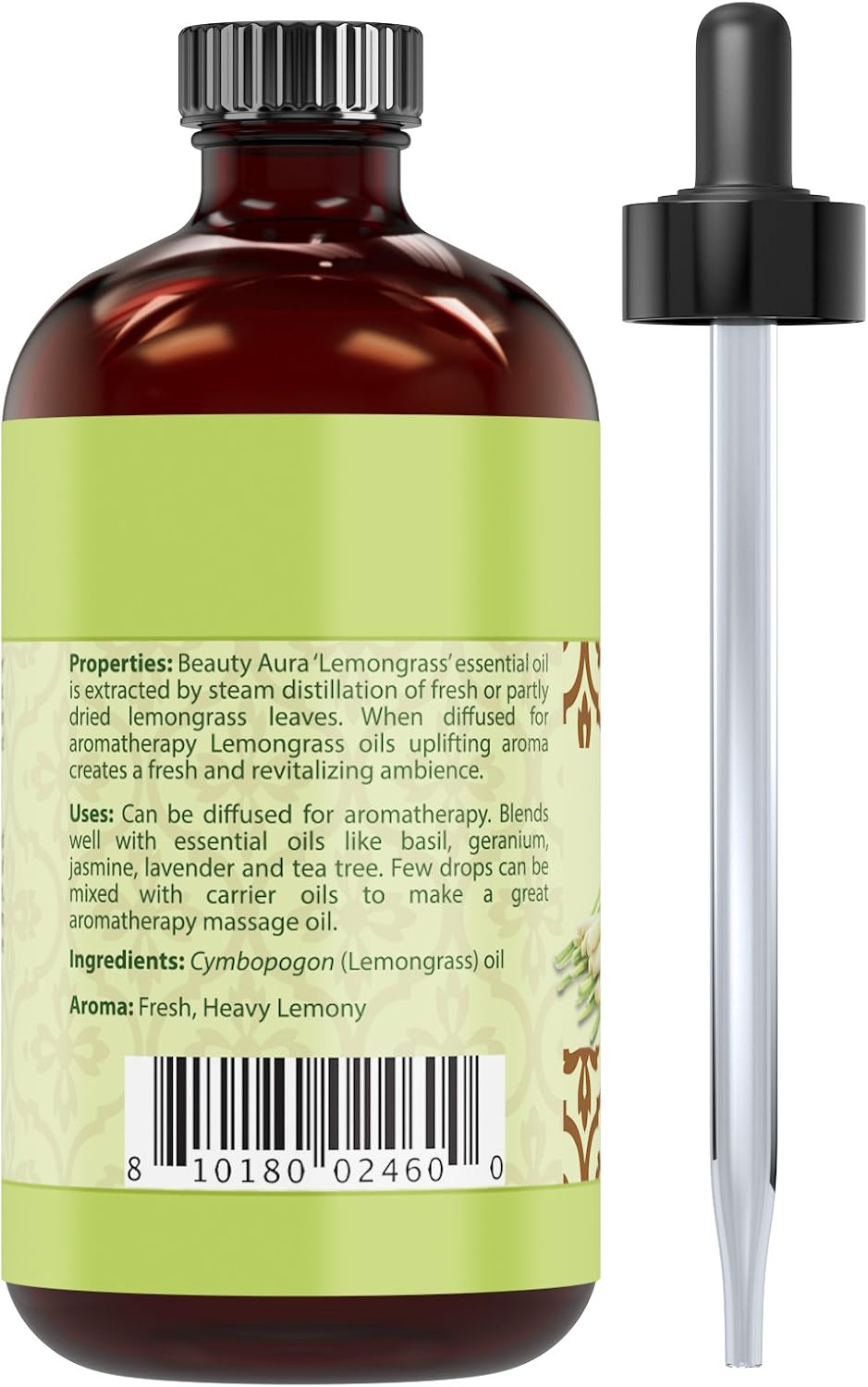 Beauty Aura Lemongrass Essential Oil | 4 Oz (118 ML) | 100% Pure & Undiluted