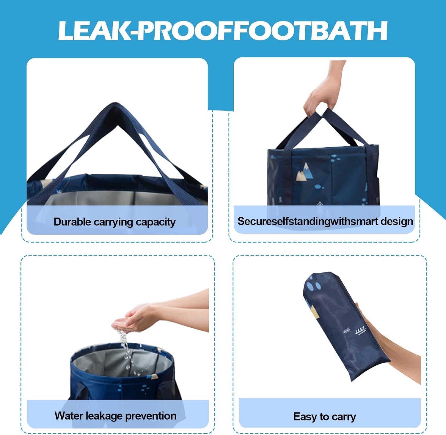 Multifunctional Collapsible Bucket for Soaking Feet, Portable Foot Bath Bag, Foot Spa Soaking Feet Home Pedicure Basin Outdoor Camping for Washing, Fishing Wait Handy Carrying Bag, Large