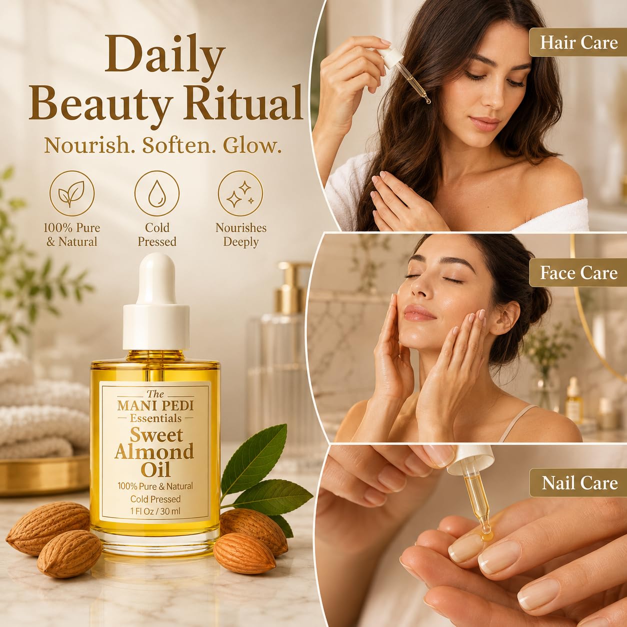 TMPE 100% Pure, Organic Sweet Almond Oil. Cold Pressed Natural Moisturizing Oil for Hair, Skin & Body - 1 Fl Oz
