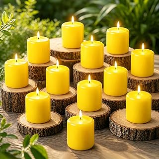 12 Pack Yellow Citronella Pillar Candles Outdoor & Intdoor,Lemongrass Scented Pillar Candles,Smokeless Dripless Citronella Candle Set for Patio Home Garden Weddings Pool Party in Summer
